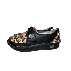 ALEGRIA Women's Black Leather Floral Fairy Wedge Professional Shoes 9.5-10 EU 40